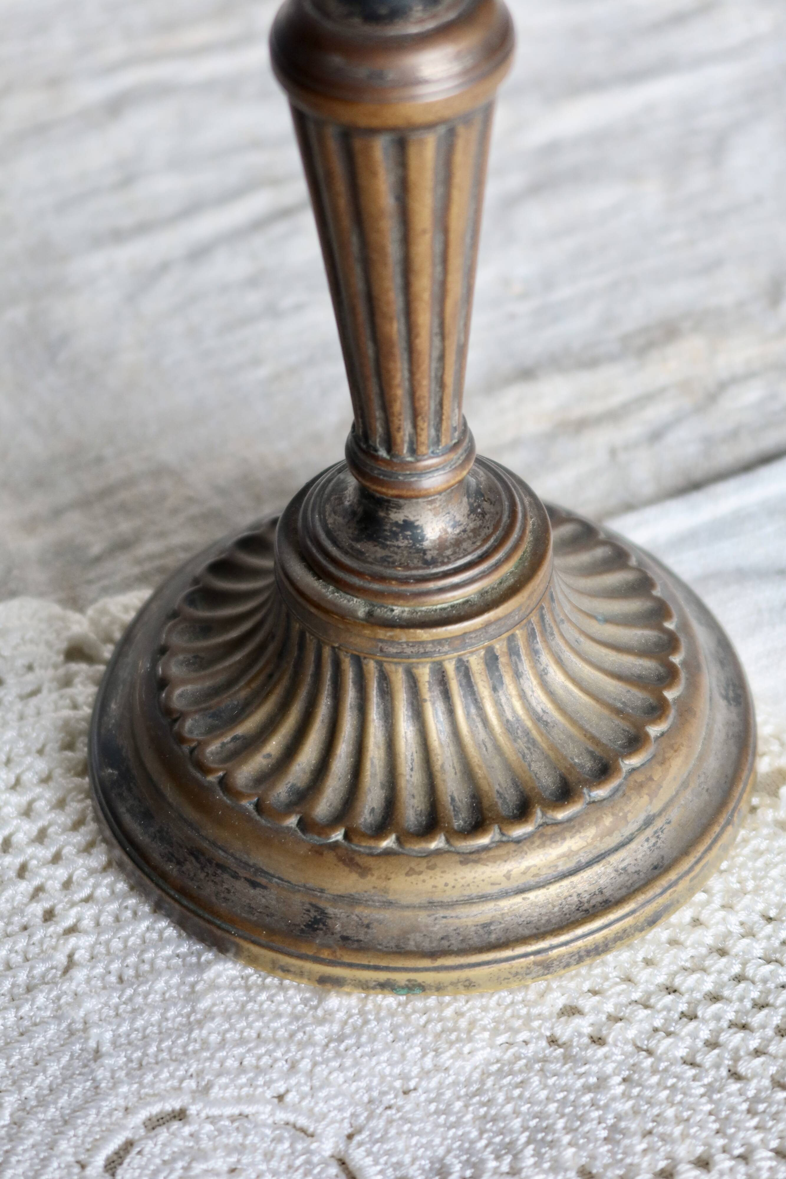 Large antique brass candlestick - Patina