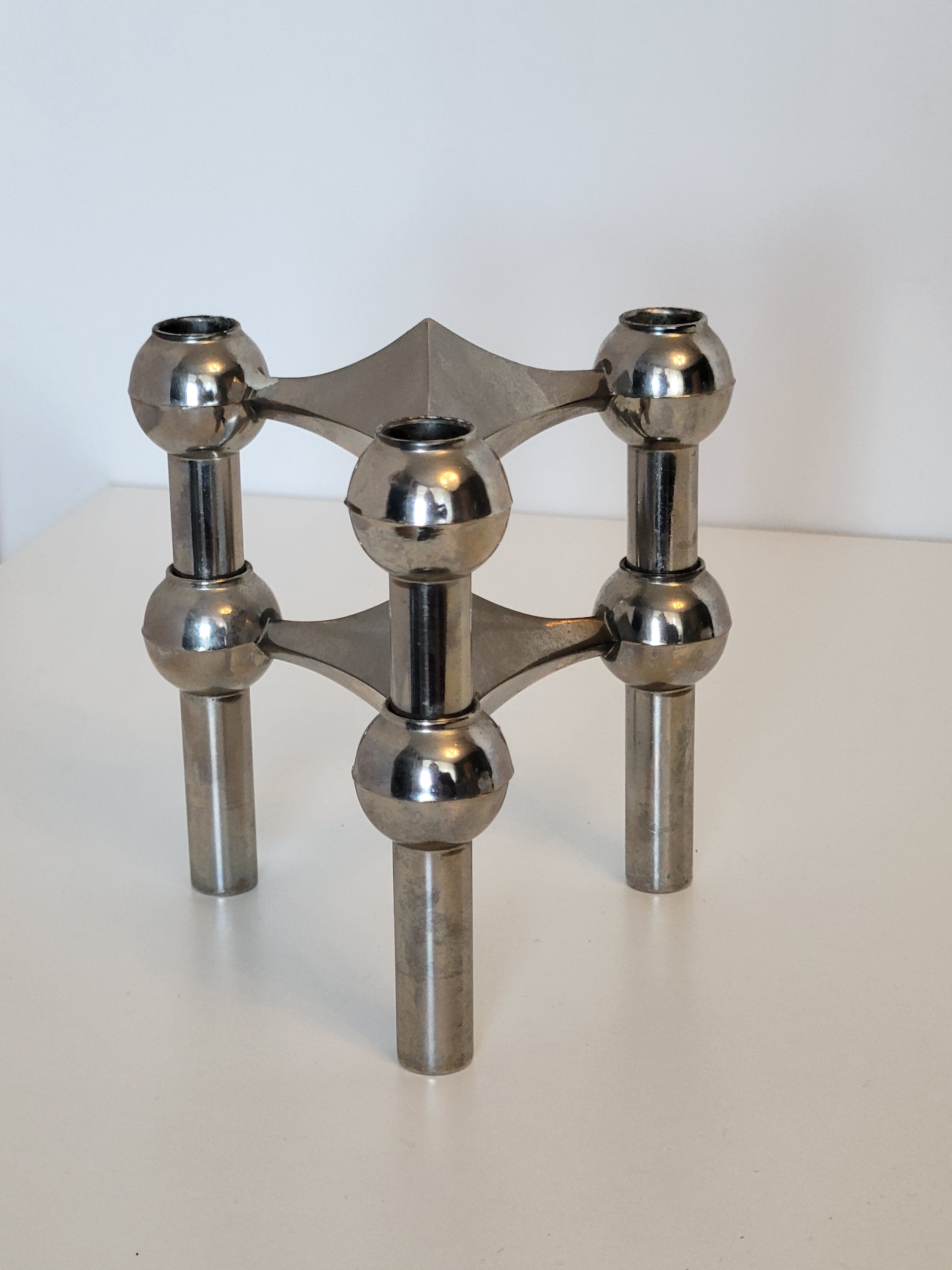 Pair of tripod candle holders design 60s NAGEL STOFF metal