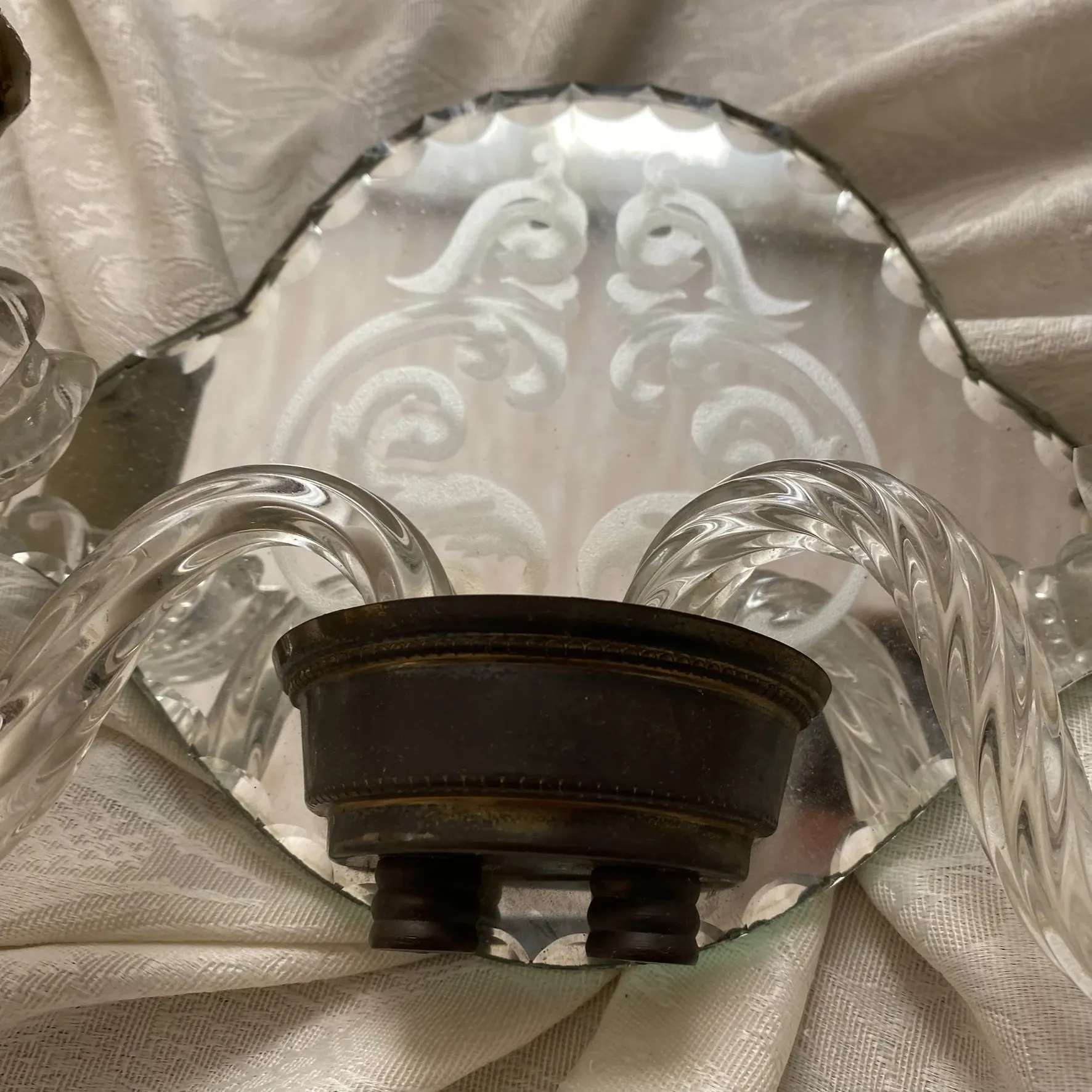 Applique italienne double en verre  et miroir, années 50