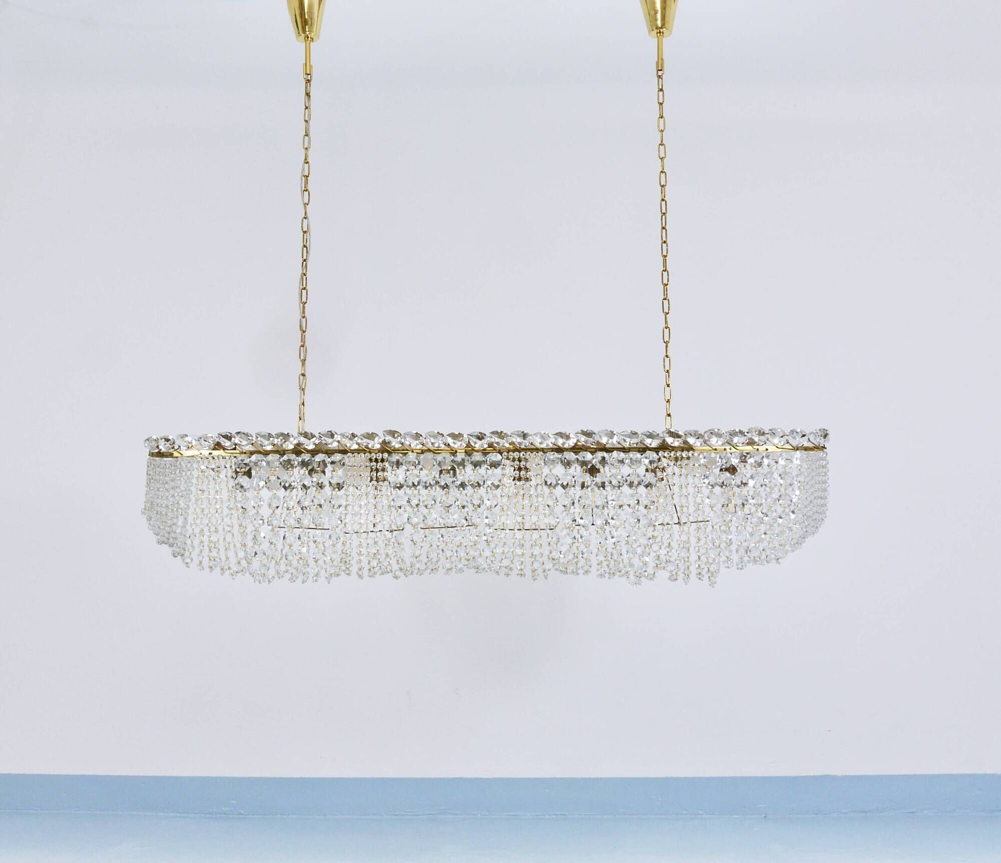 J.T. Kalmar Josef Frank 58" Zeppelin Crystal and Brass Chandelier, Vienna, 1950s