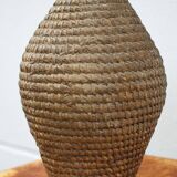 Old basket, burgundy straw and bramble, woven basket, interior decoration