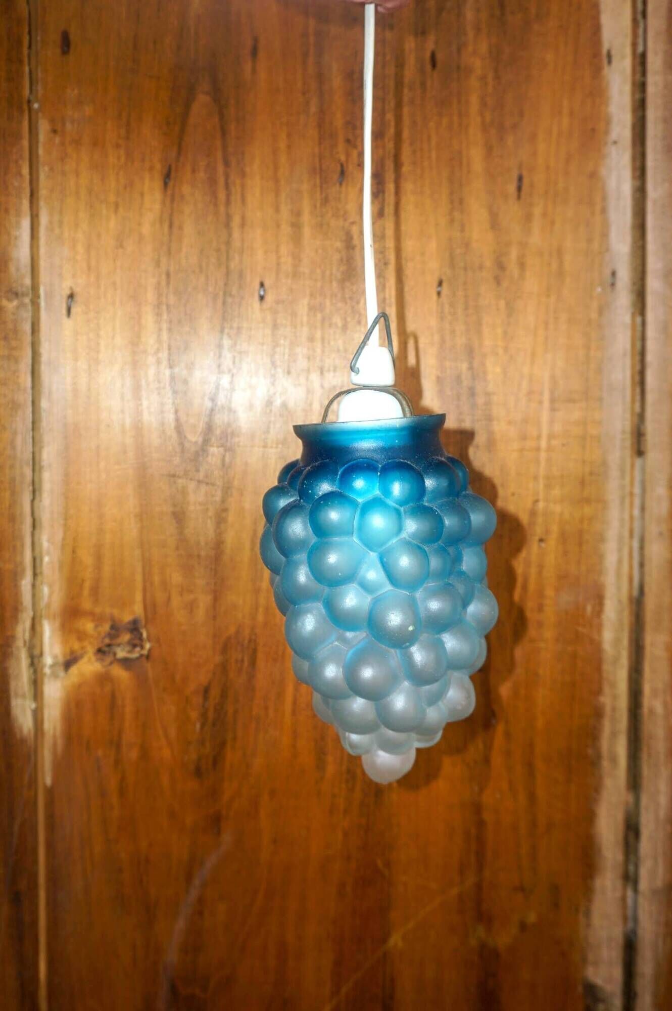 vintage blue glass grape pendant light * frosted ombre glass * mid-century