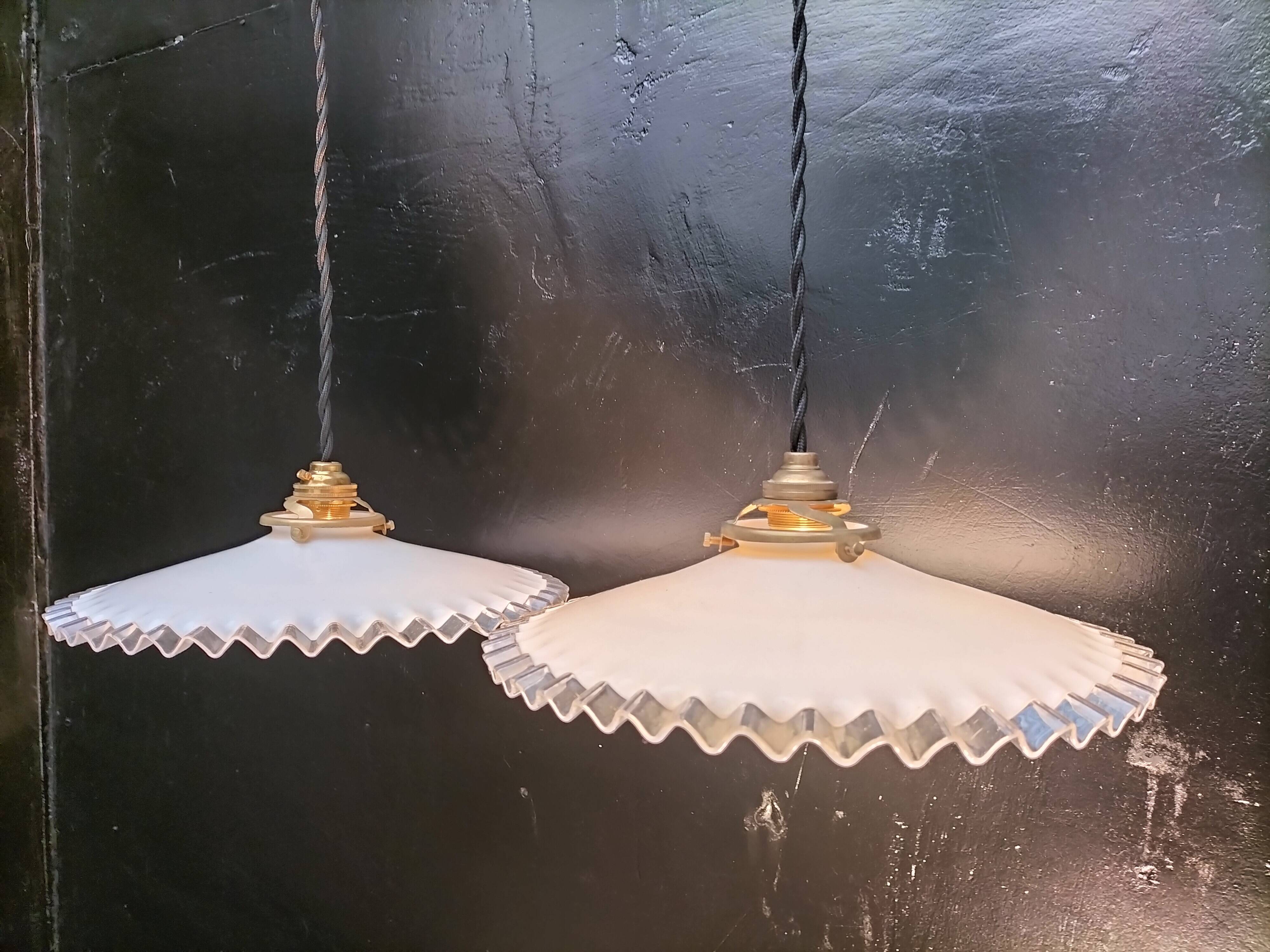 Pair of opaline pendant lights