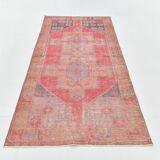 4x7 Vintage Pale Red Geometric Turkish Rug, 117x228Cm