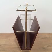Neoclassical magazine rack in mahogany and brass