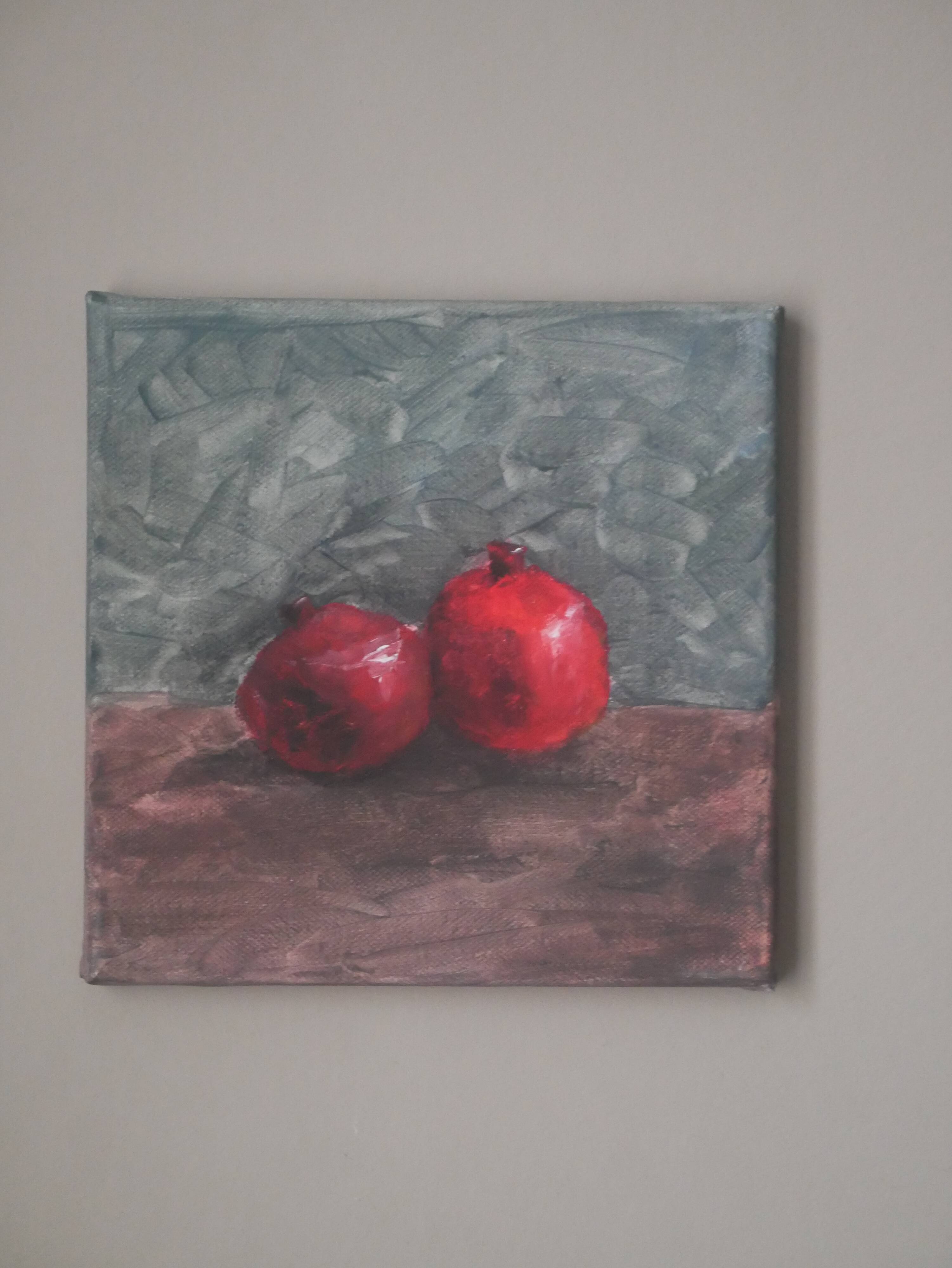 Tableau acrylique sur toile grenades nature morte décoration campagne contemporain