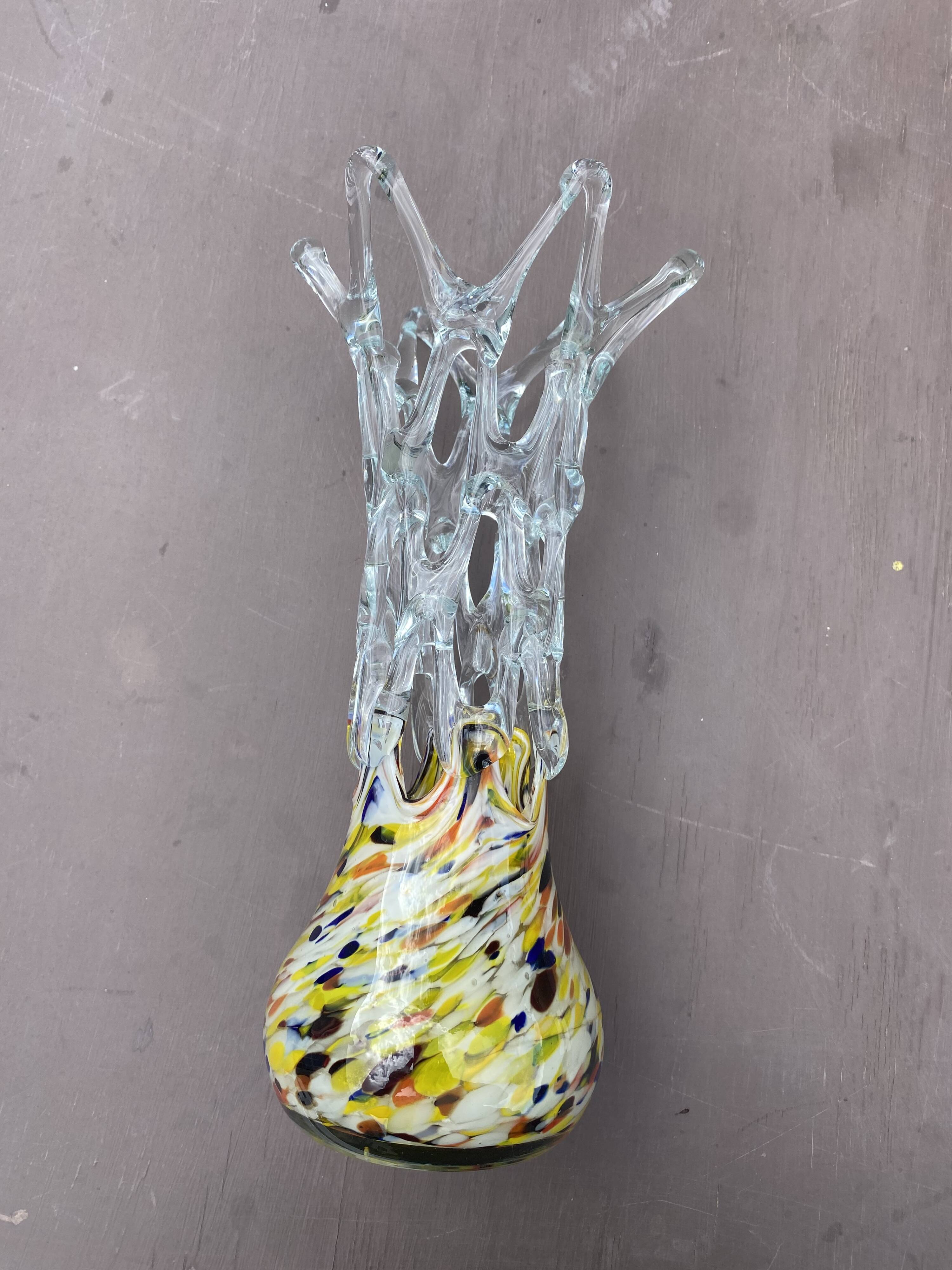 Plychrome openwork spun blown glass vase