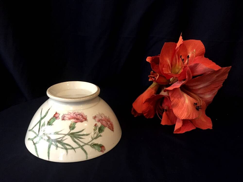 Old bowl with floral decoration soup coffee salad country decor