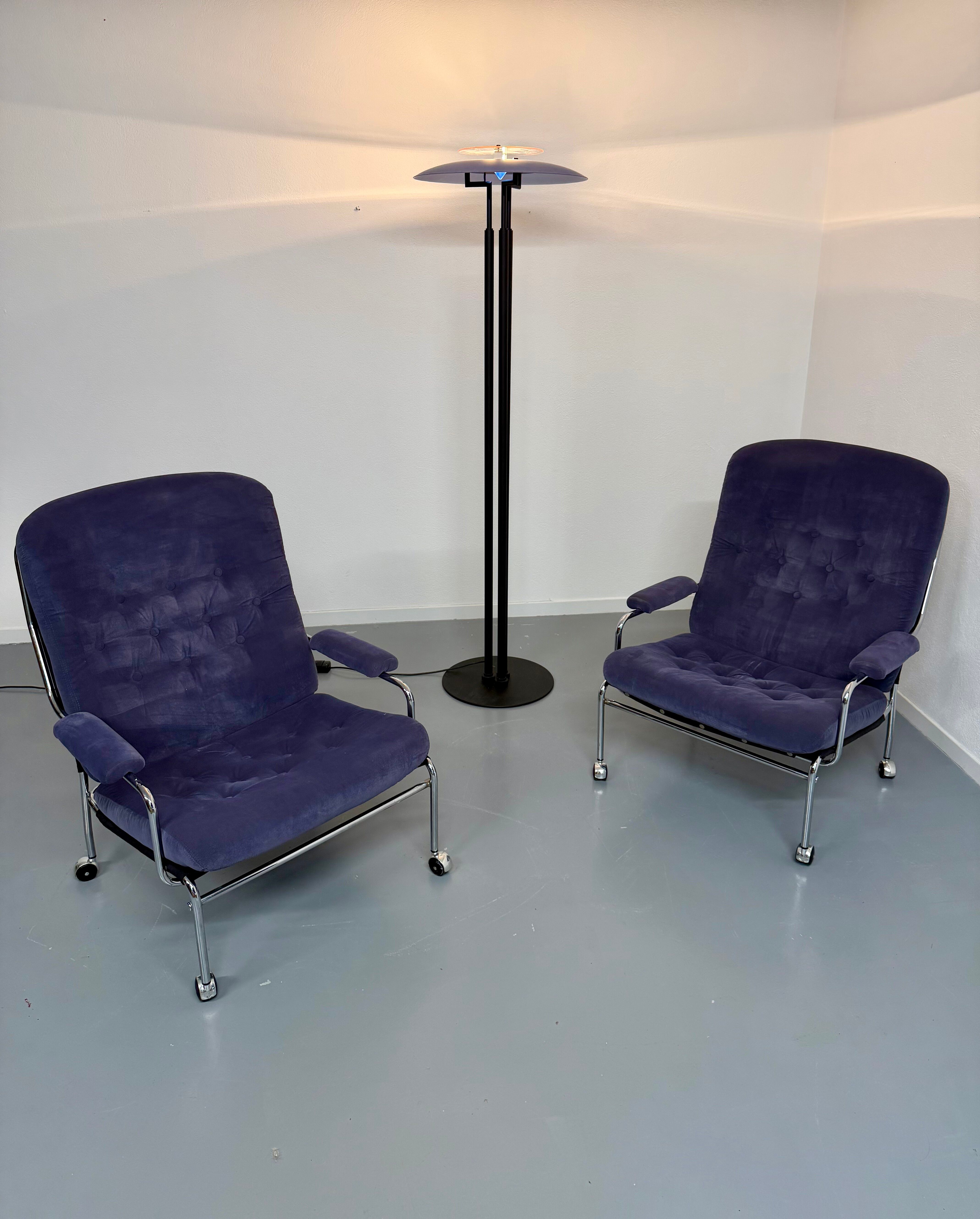 Paire de fauteuils lounge roulette design scandinave Bruno Mathsson