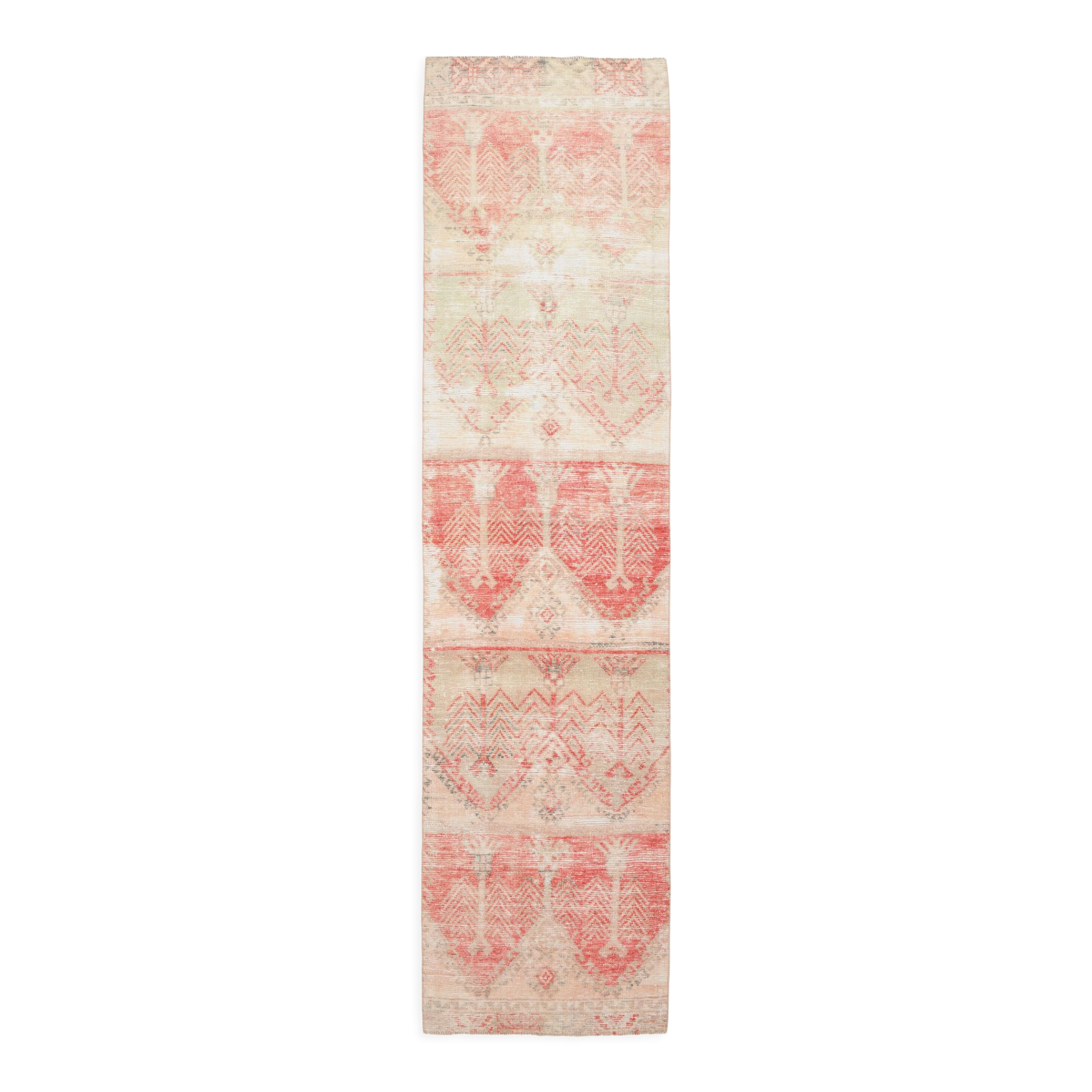 3x12 Red Beige Turkish Vintage Runner Rug,92x371Cm