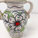 Handcrafted enamelled vase with green and red floral decoration – Italy 15 cm