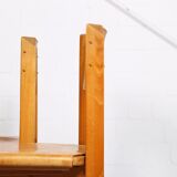 Set of 4 dining chairs elm wood cognac leather
