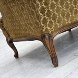 1950s, Danish 3-seater sofa, furniture velour, carved ash wood.