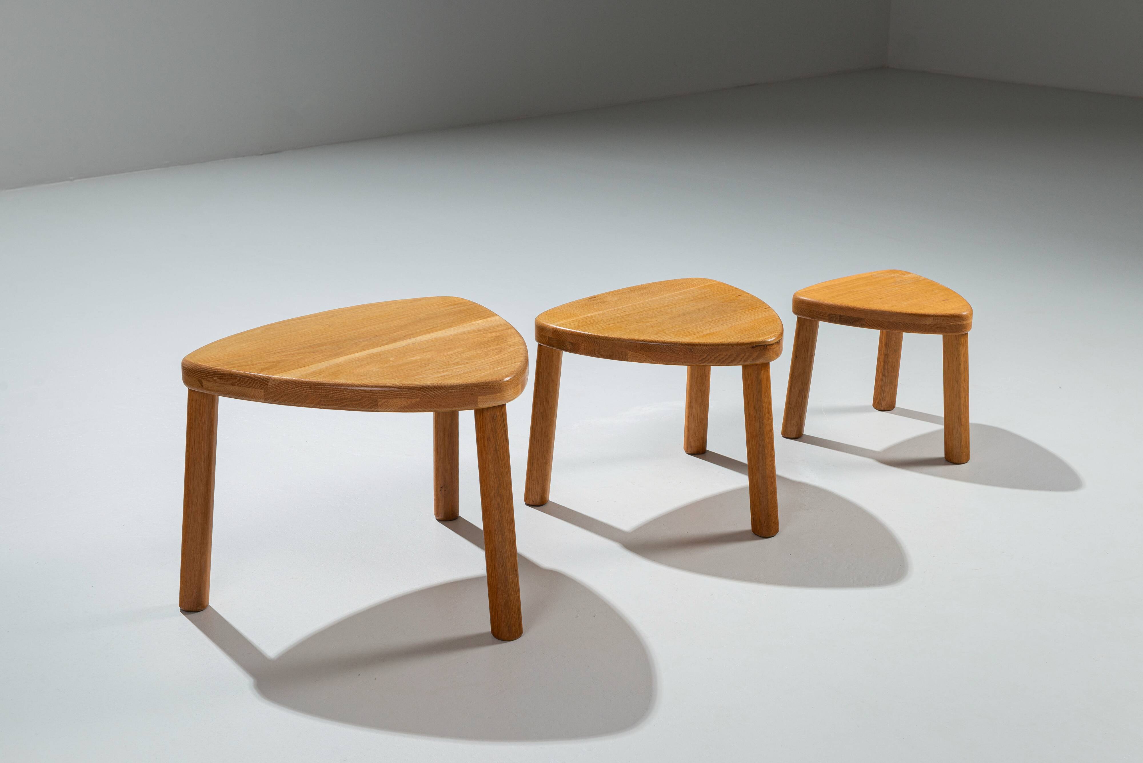 Set of three solid oak nesting tables