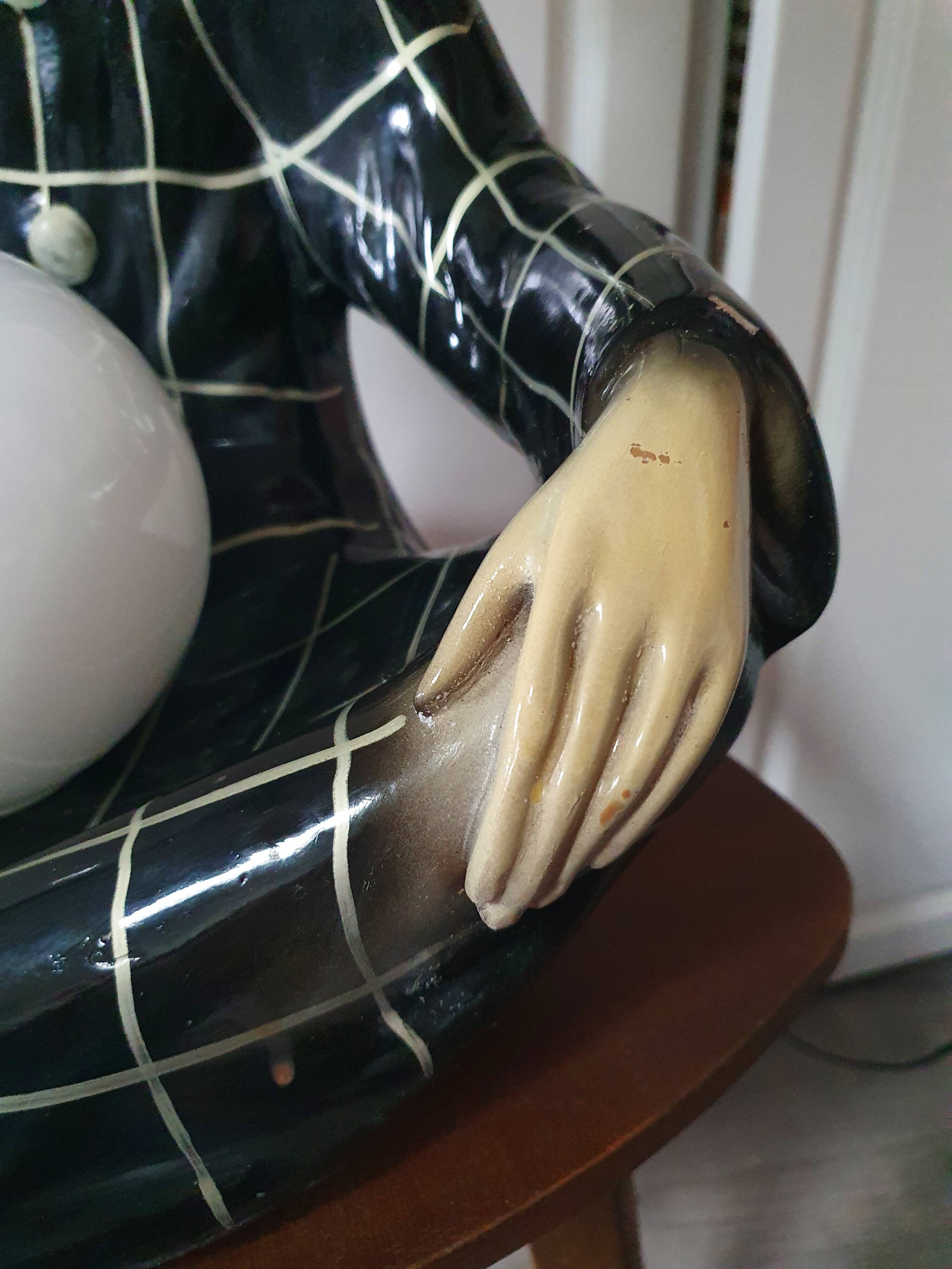 Large vintage Pierrot bedside lamp or table lamp from the 50s/60s 1950s with black tiles