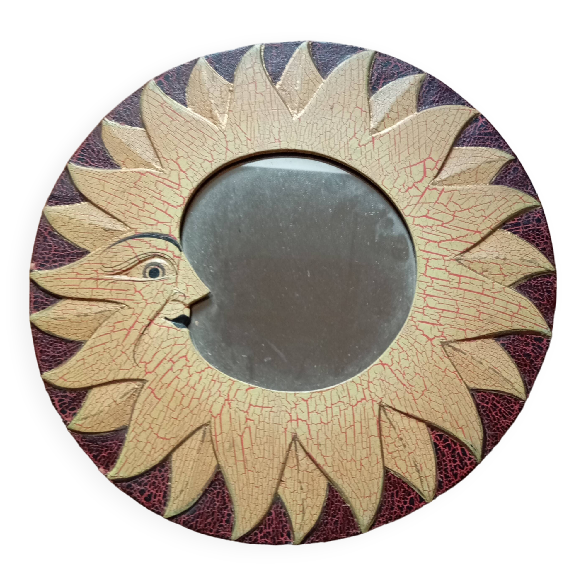 Yellow & brown wooden sun mirror