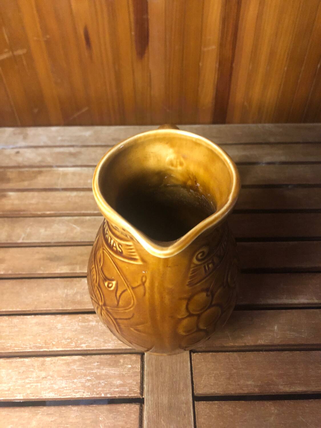 Old sarreguemines pitcher brown ceramic vintage vines decor #a430