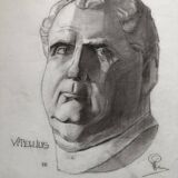 Charcoal drawing: face of roman emperor vitellius, signed w. peloux, antique, fine arts, fabriano