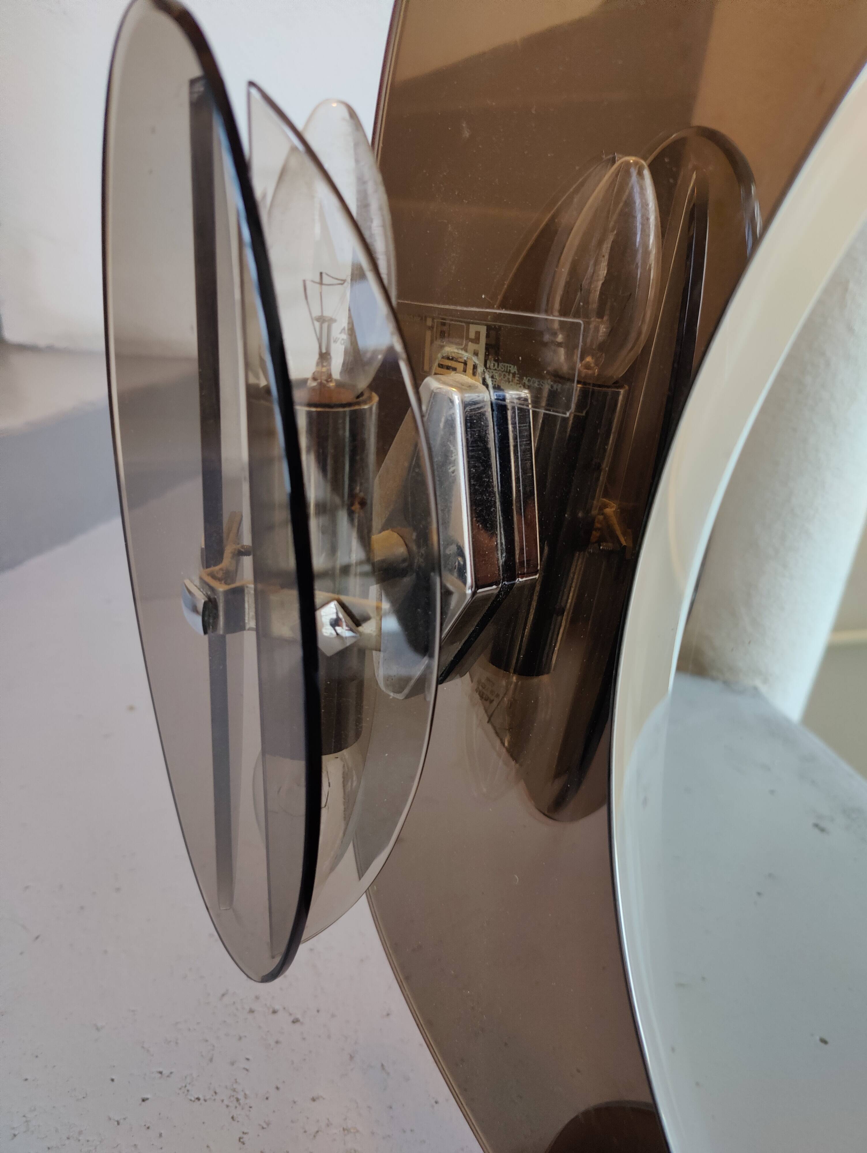 Smoked glass bathroom mirror, Italian design, 1980s