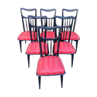 6 chaises laquées noires des années 50