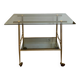 Vintage brass and smoked glass dessert trolley on wheels.