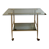 Desserte laiton et verre fumé vintage sur roulettes