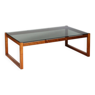 Table basse en teck et plateau en verre fumé