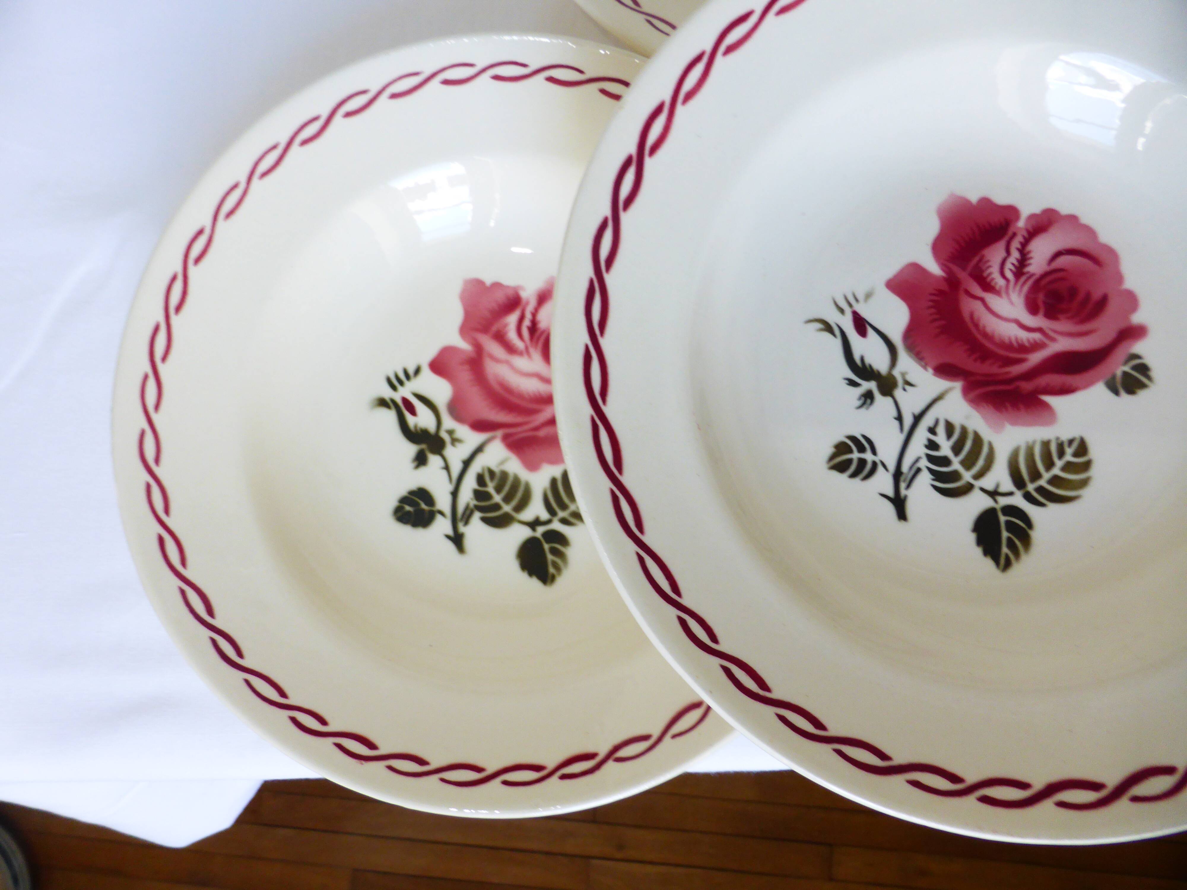 6 vintage Badonviller soup plates, Germaine model 220635