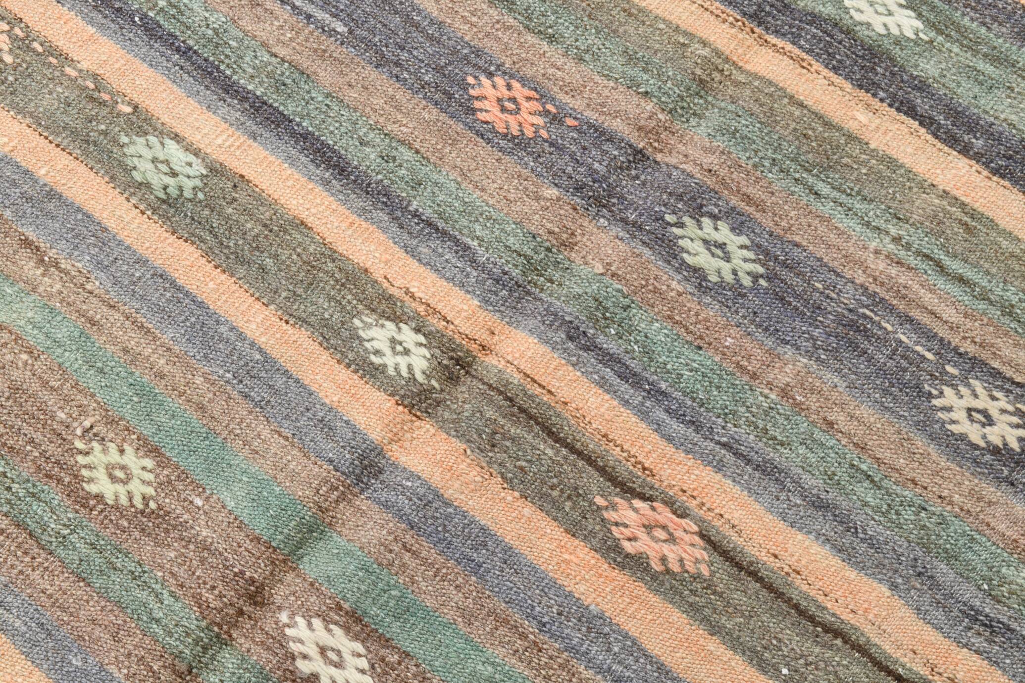6x9 Gray & Green Striped Pattern Kilim Rug, 176x262Cm