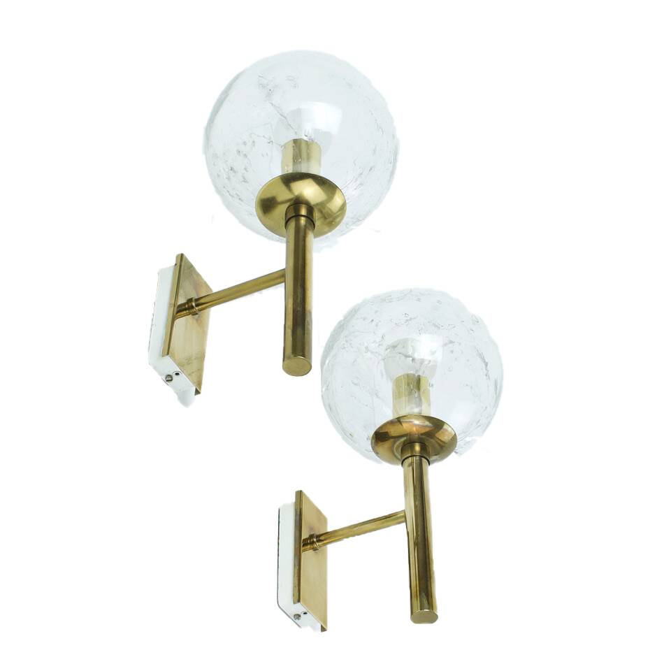 Brass and glass wall lights, vintage, 1960 by Hillebrand.