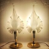 Pair of table lamps calla lily "Franco Luce" murano glass. Italy 1960s.