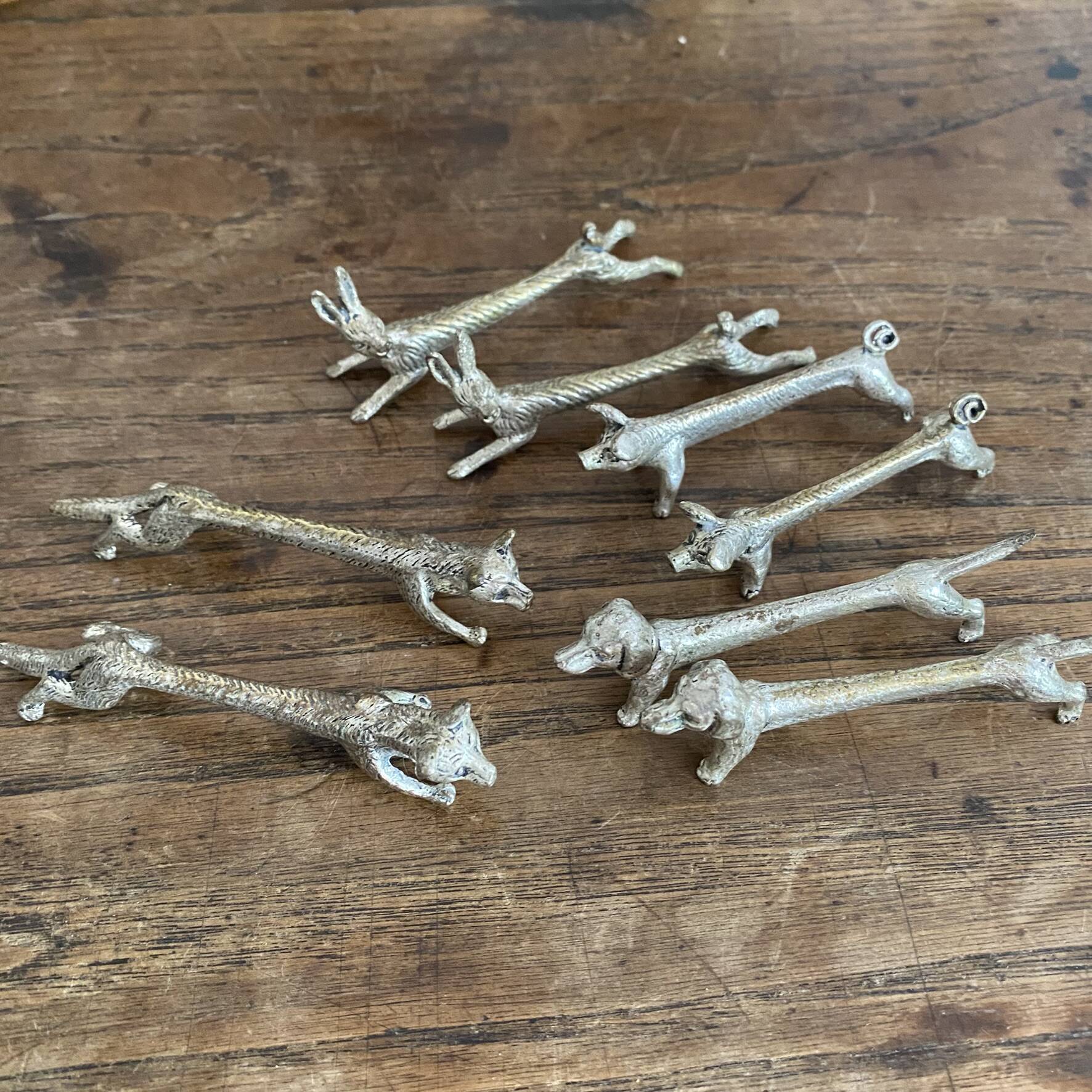 Set of 8 antique silver-plated knife rests Animals