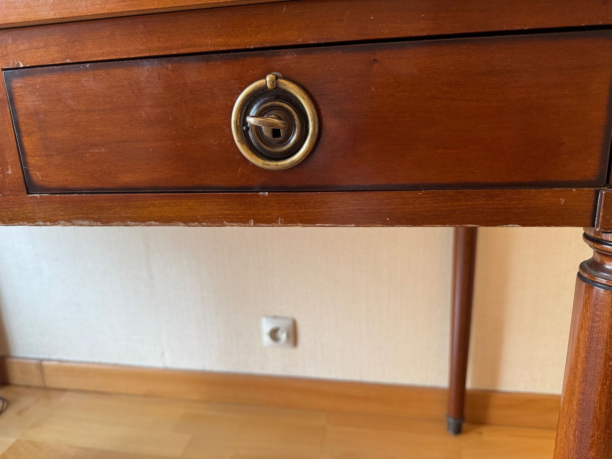 Louis XVI style flat desk "Coubertin" in mahogany reissue by Grange