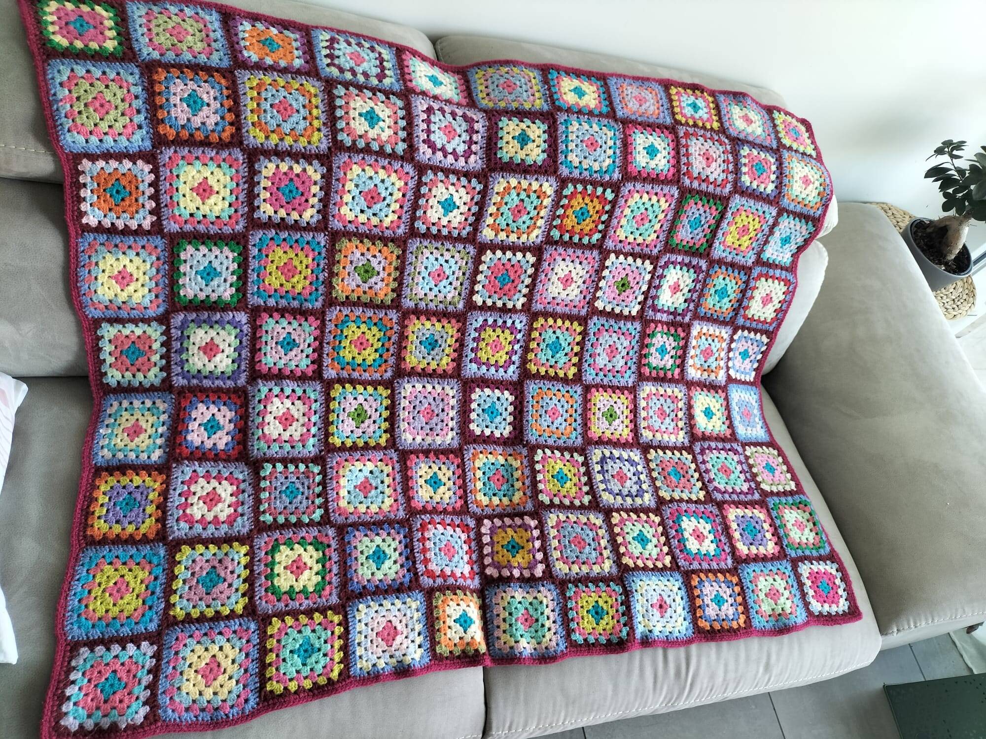 Plaid vintage crochet granny square multicoloured
