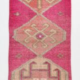 3x10 Pink & Cream Turkish Vintage Runner Rug, 100x317Cm