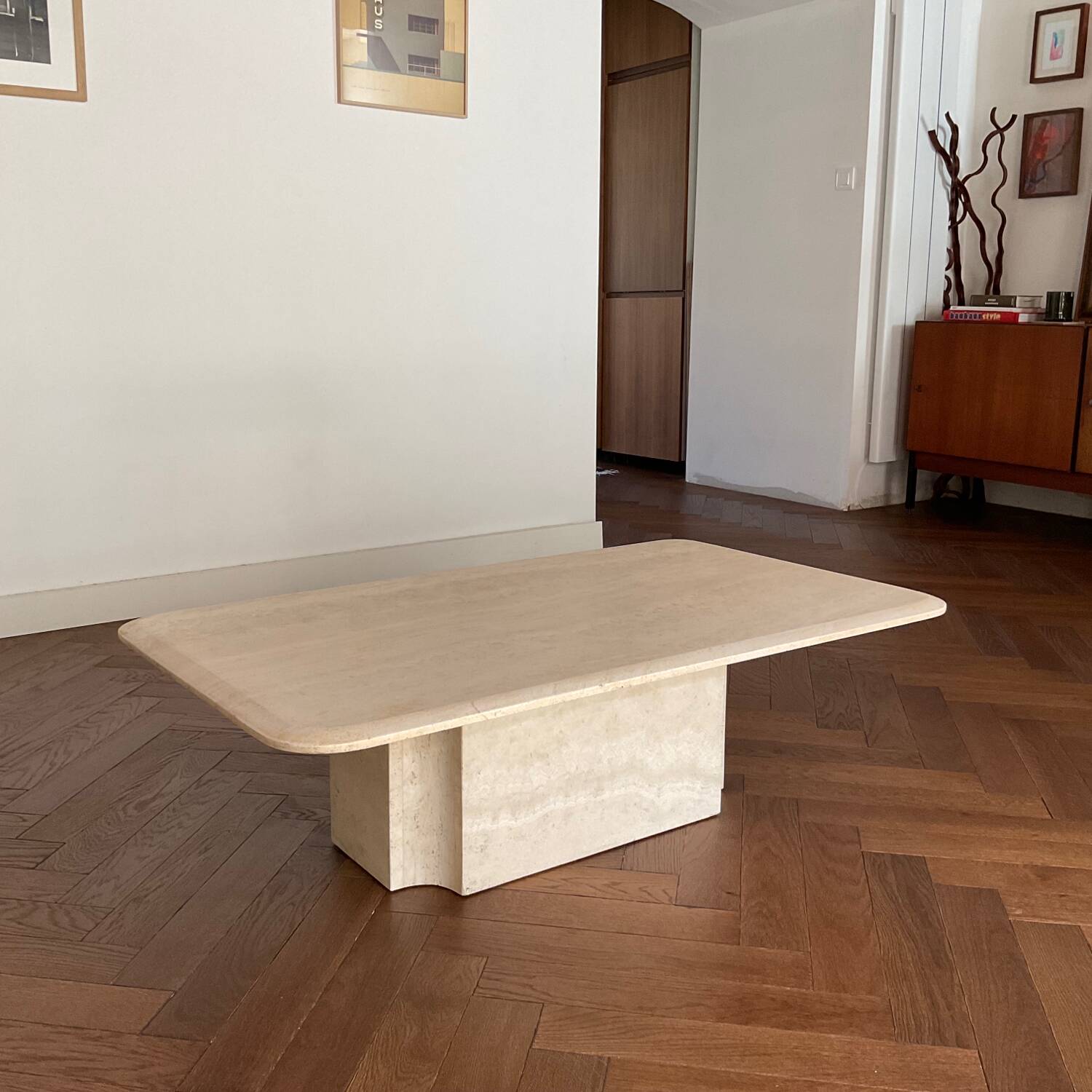 Table basse travertin vintage années 70