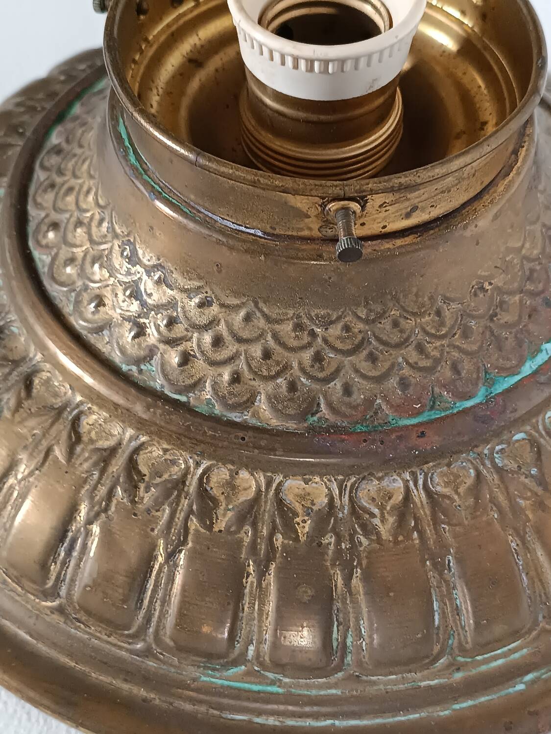 Copper ceiling light with frosted glass globe