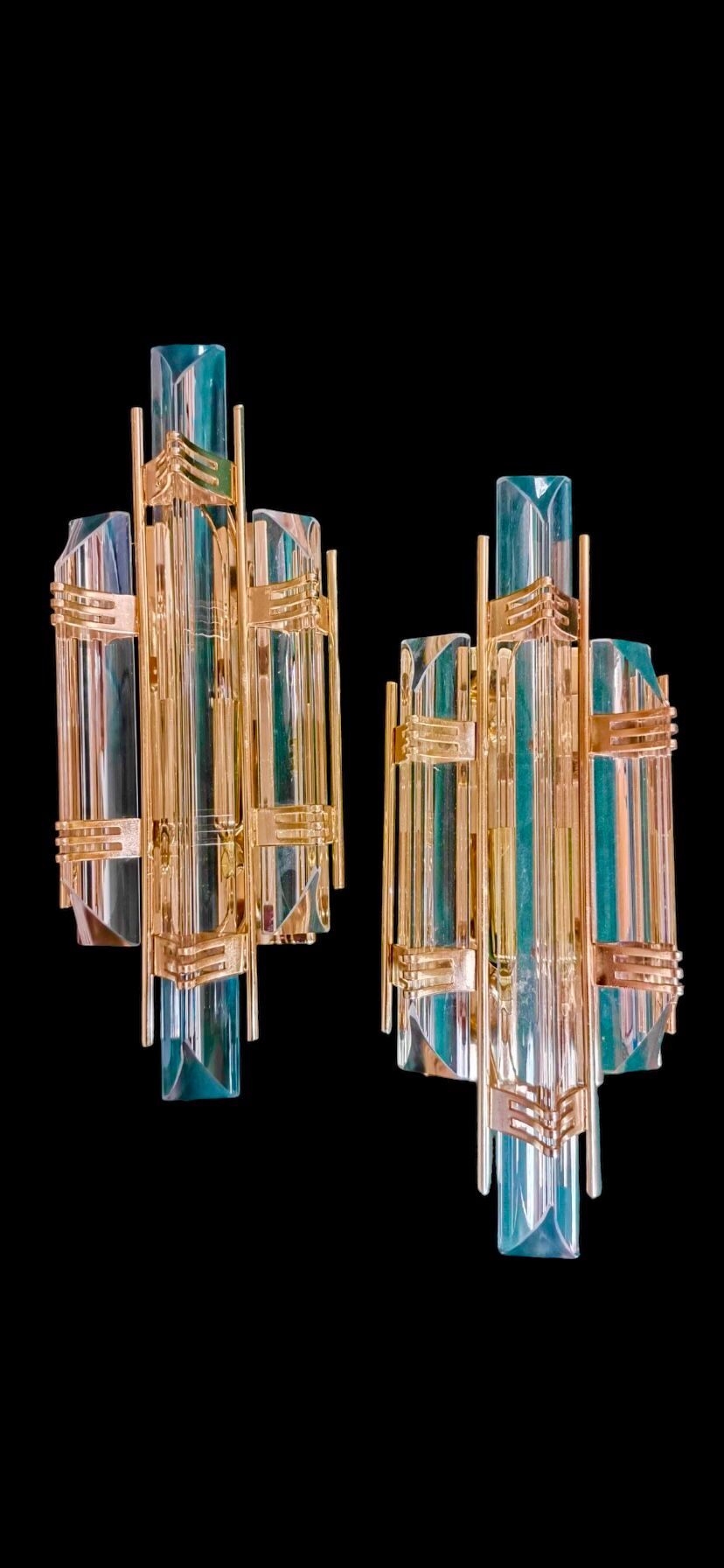 Venini Wall lamps glass murano gold structure , Italy 90 s