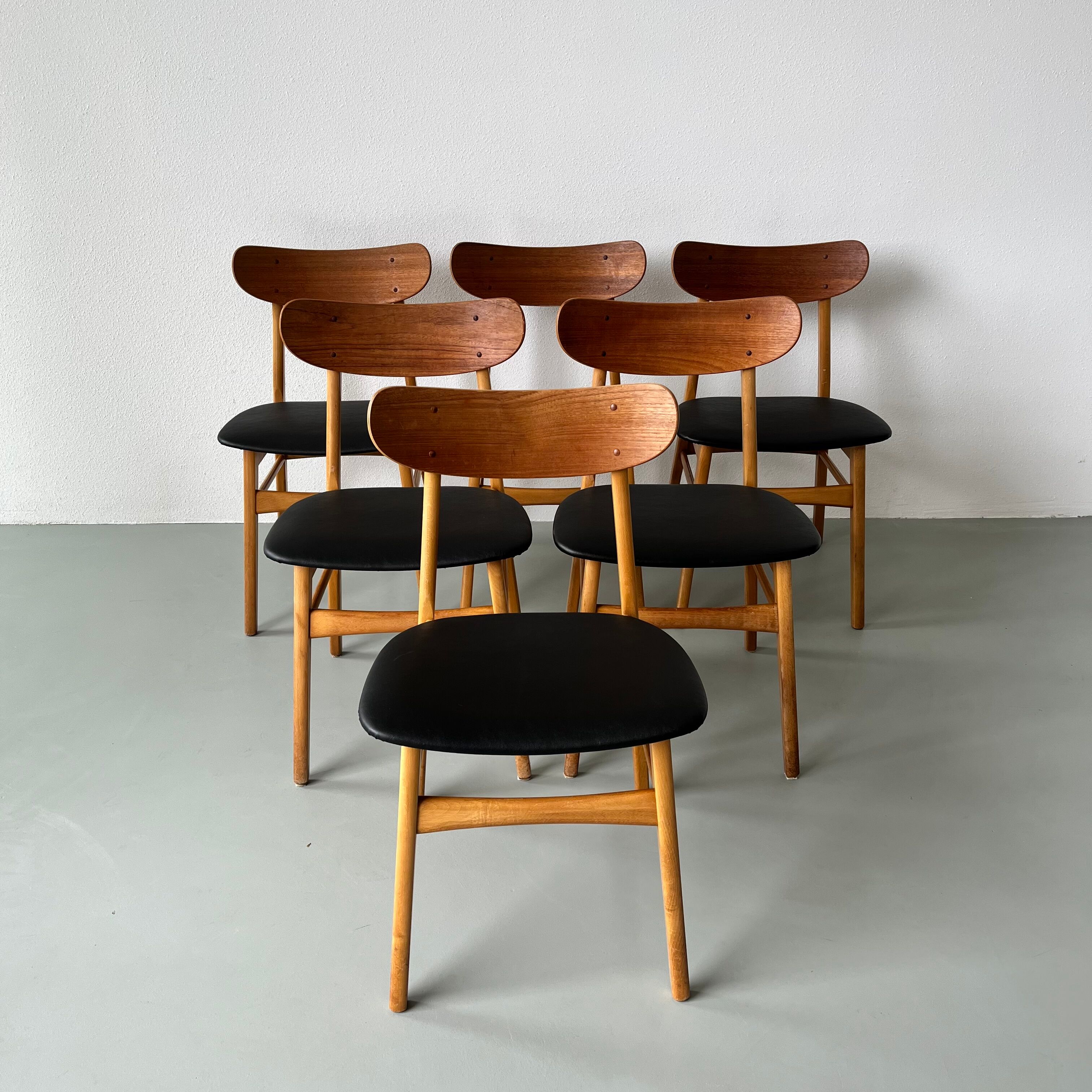 Danish design chairs in teak & skai 1960