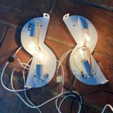 Pair of Mathieu brushed aluminum wall lights 70'S