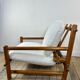 Vintage Lounge Armchair Solid Pine 1970 Boucle Fabric Ecru