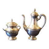 19th century teapot and sugar bowl. Silver metal hallmark.