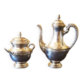 19th century teapot and sugar bowl. Silver metal hallmark.