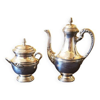 19th century teapot and sugar bowl. Silver metal hallmark.