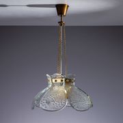 Swedish pendant with glass leaf shades and a center shade of amber coloured