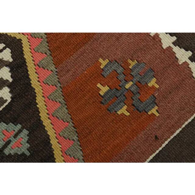 1970s Vintage Turkish Oushak Handmade Wool Cotton Orange Runner Rug 128x347