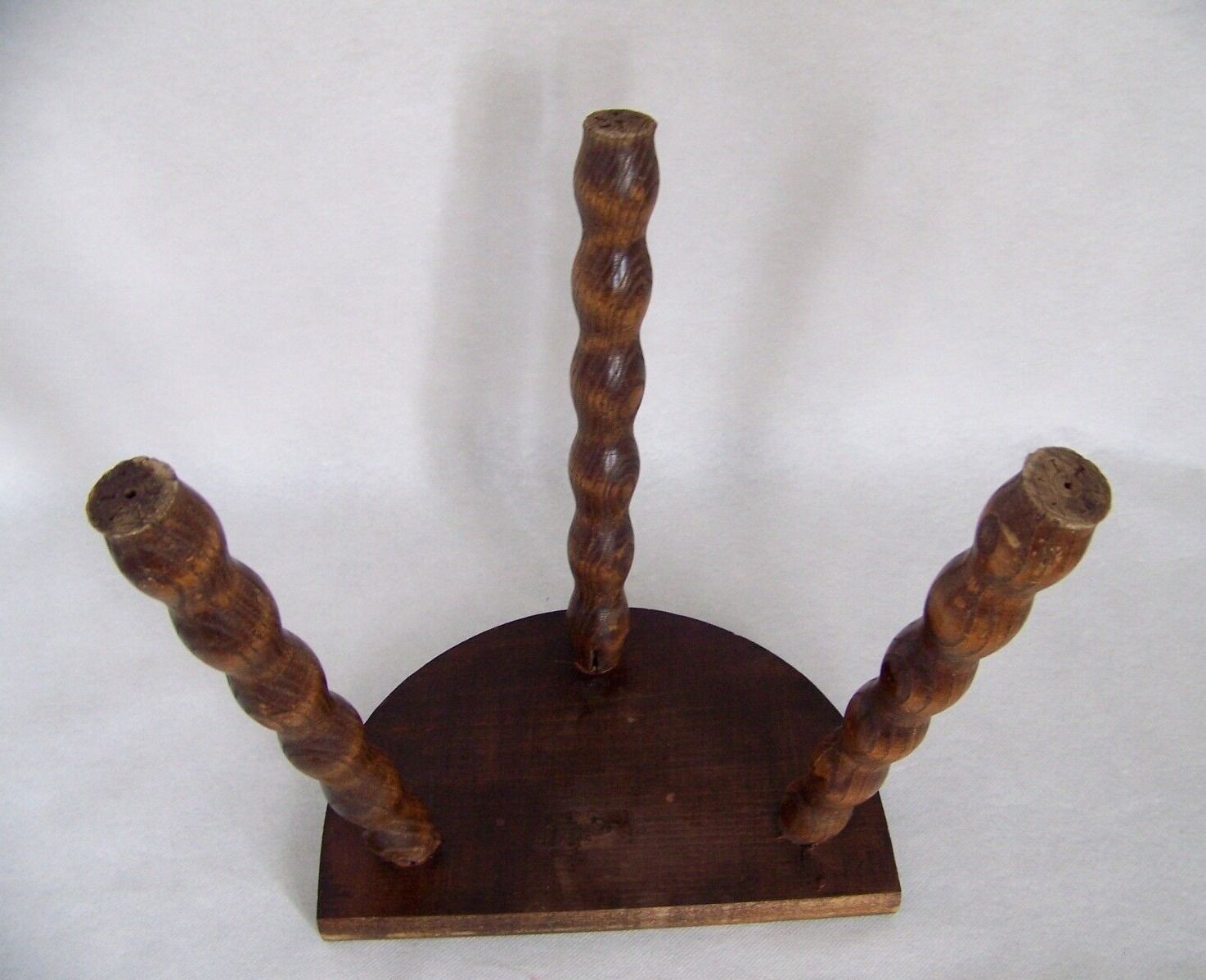 French vintage traditional handmade half moon milking stool with bobbin leg