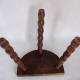 French vintage traditional handmade half moon milking stool with bobbin leg