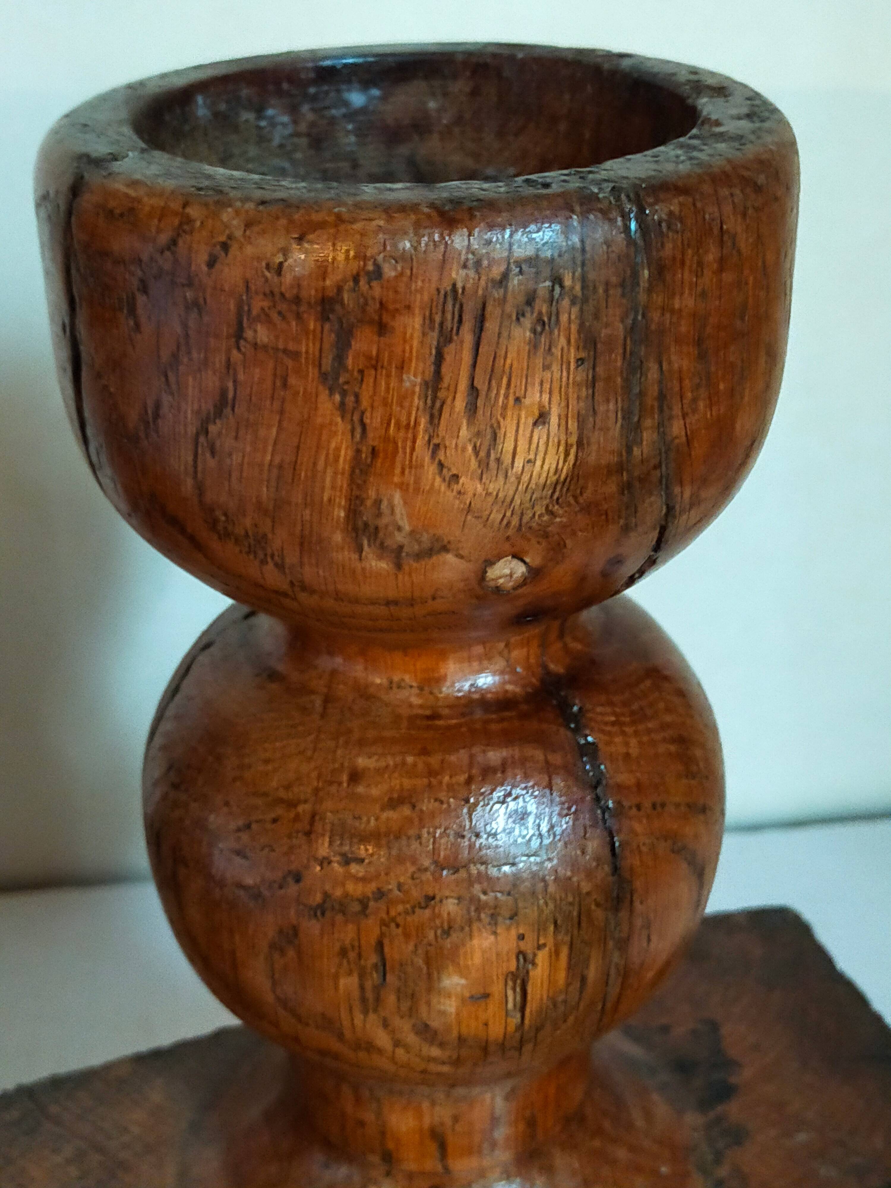 Pair of old brutalist turned solid wood candlesticks