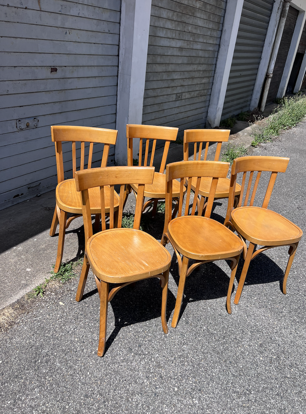 (Lot) 6 chaises Baumann bois clair